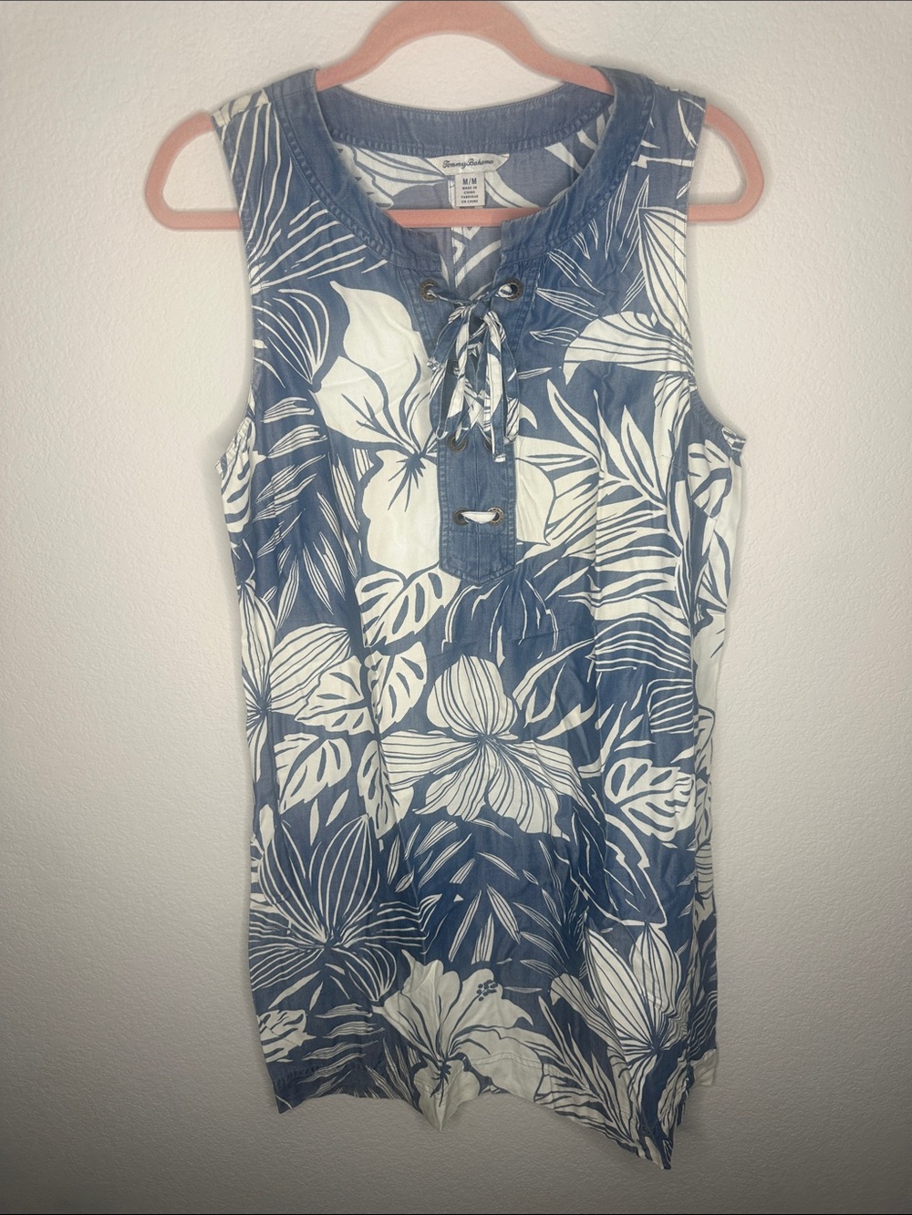 Tommy Bahama Blue and White Floral Lace-Up Women's Dress